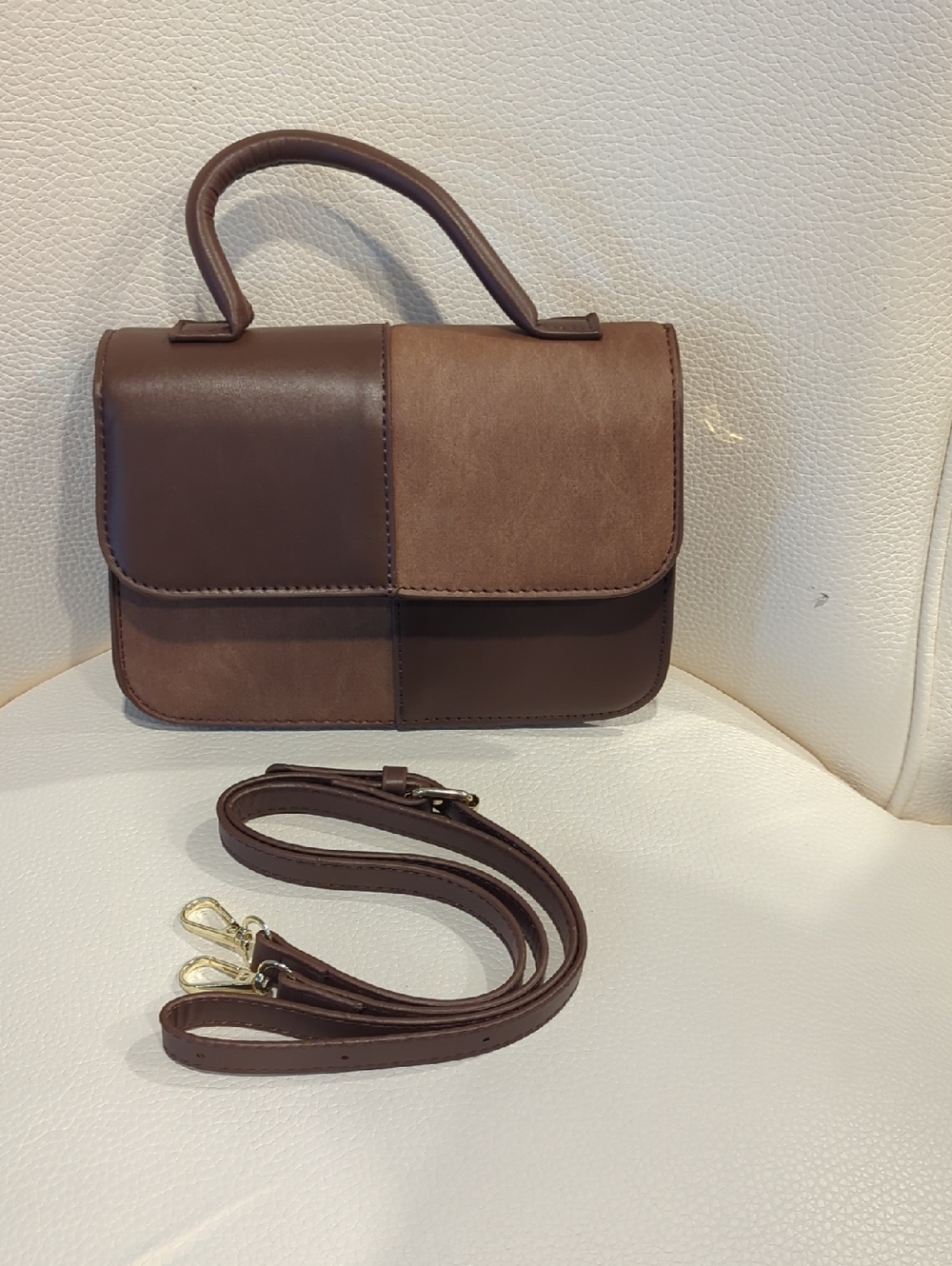 Two-Tone Brown Women's Top-Handle Crossbody Bag